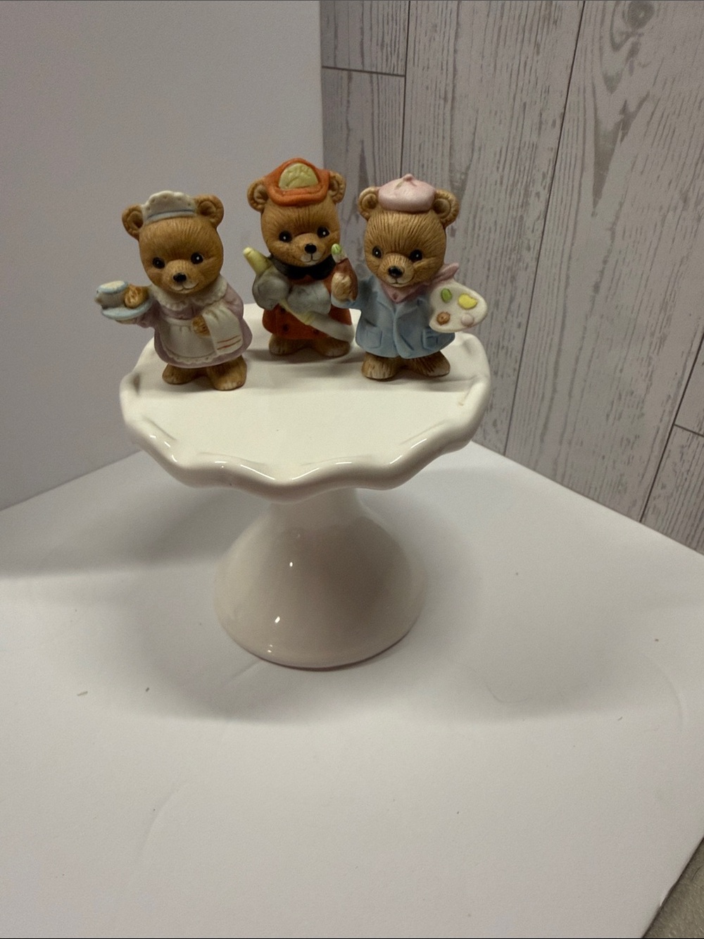 Set of 3 Ceramic Bear Figurines - Pastel Accents